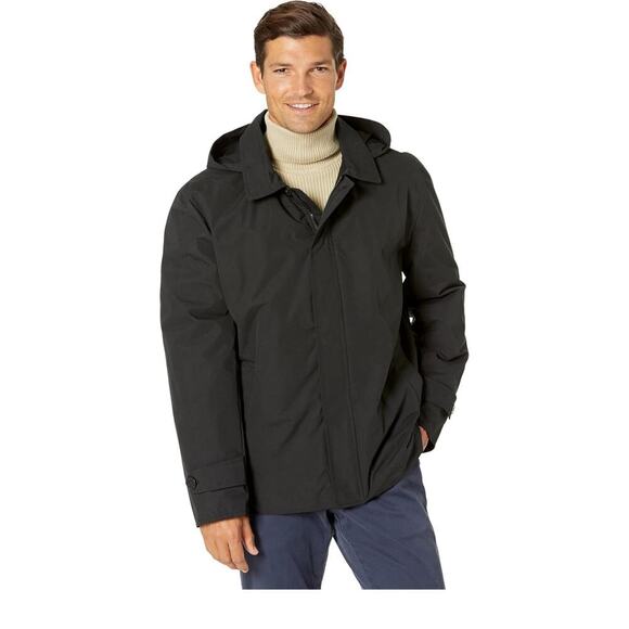 Cole Haan Men's Classic Black Hooded Rain Puffer Jacket Size XL Removable Hood - Picture 1 of 7